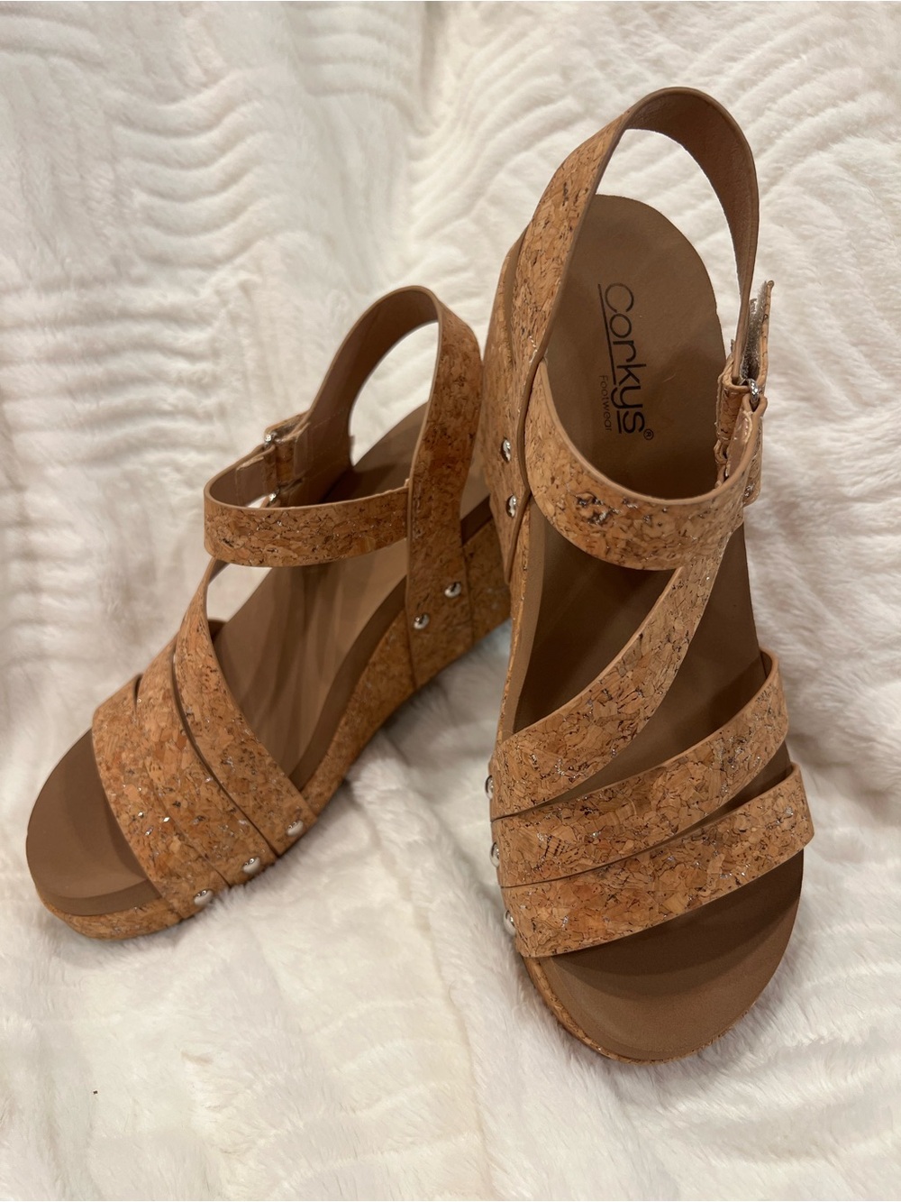 Corkys Glitter Cork Tan Cork Wedge Sandals
